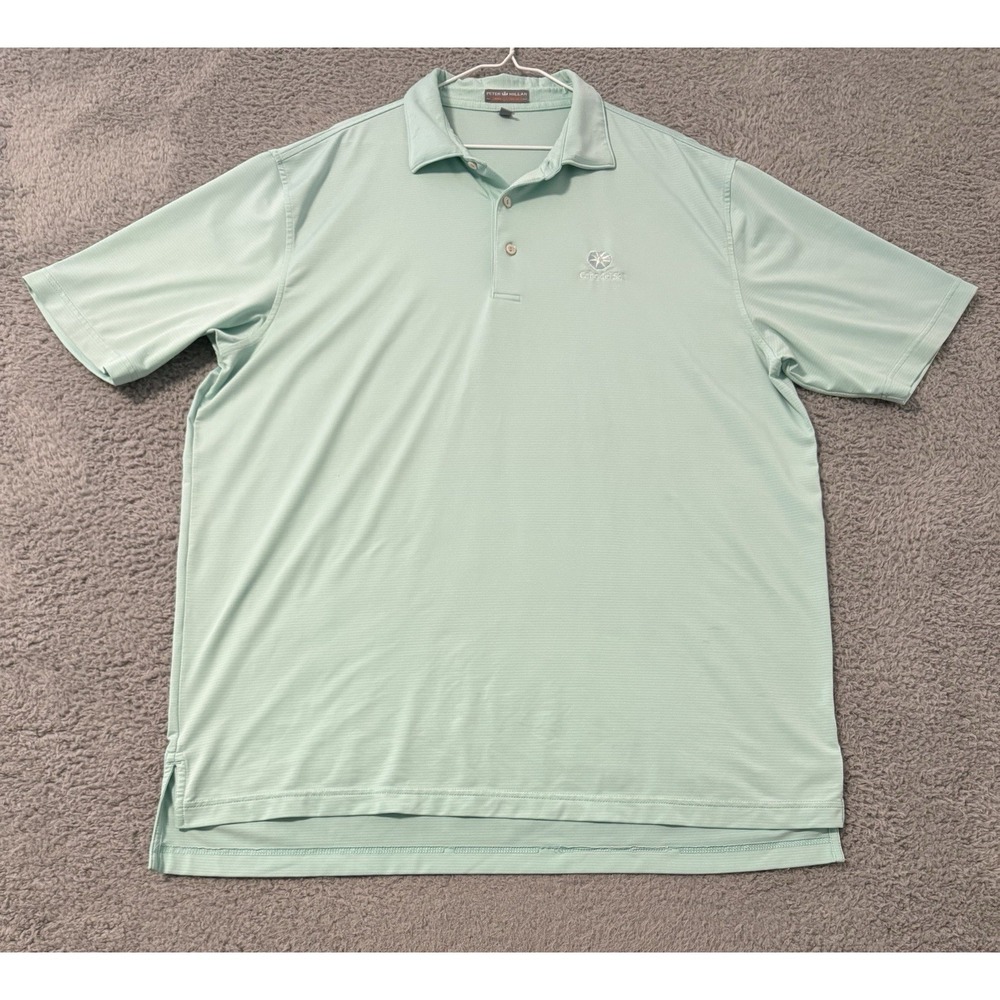 Peter Millar Men's Size Xl Polo Shirt Green Striped Golf  Cabo Del Sol‎ Preppy